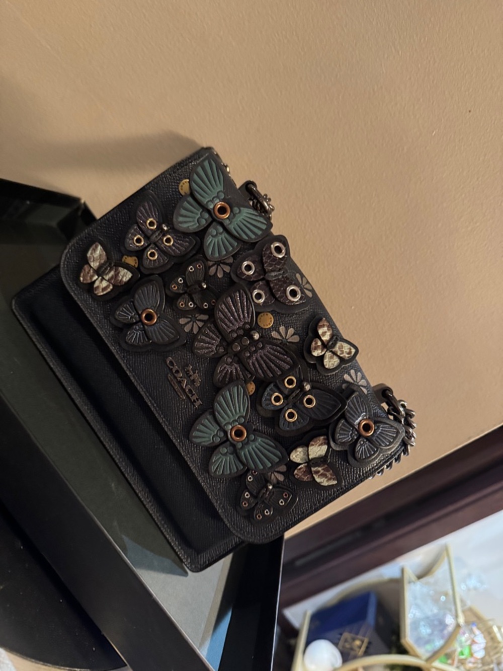 Coach Dark Navy Leather Crossbody with Butterfly Appliqués